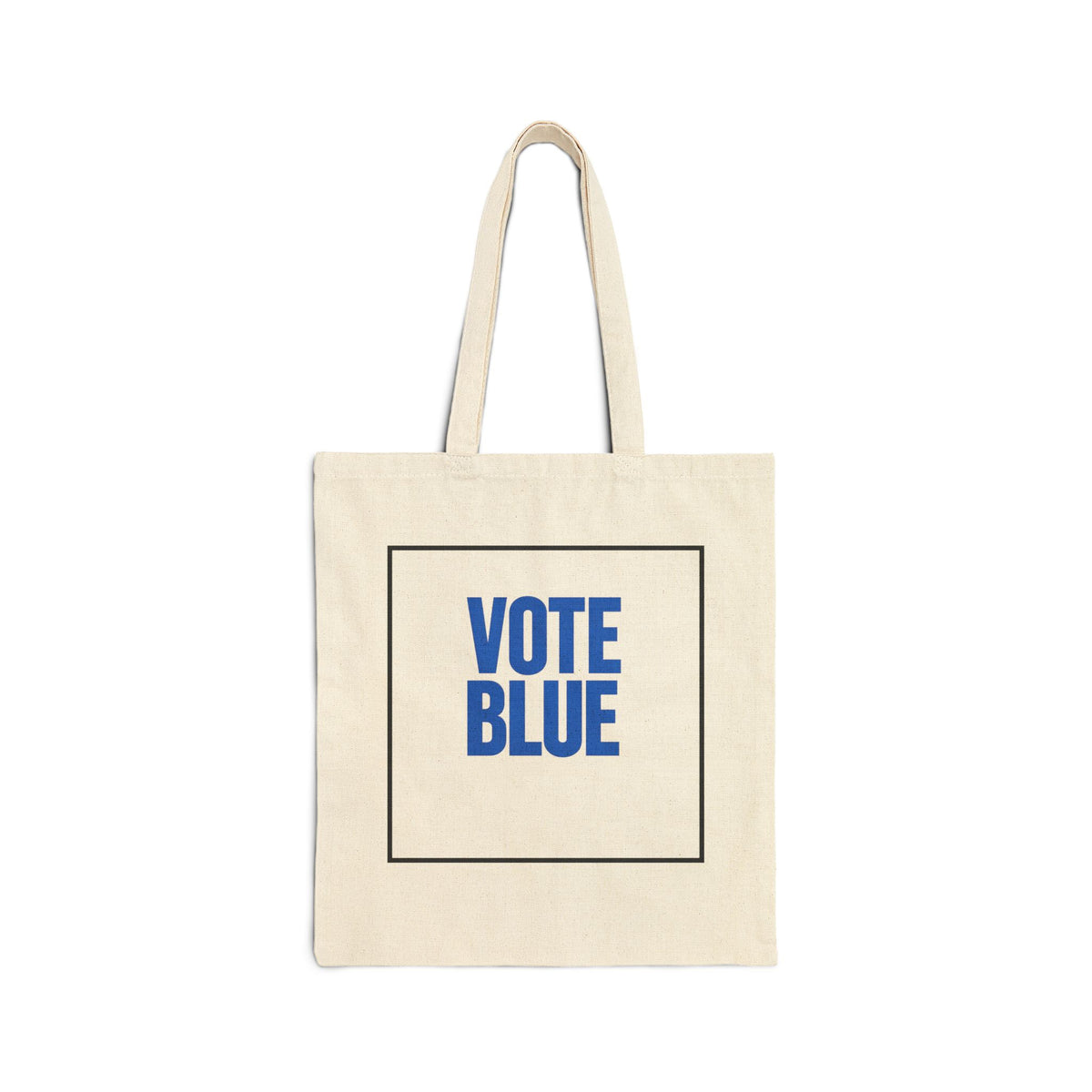Vote Blue Cotton Tote Bag — “Democracy Is Not Automatic” Political Canvas Shopper