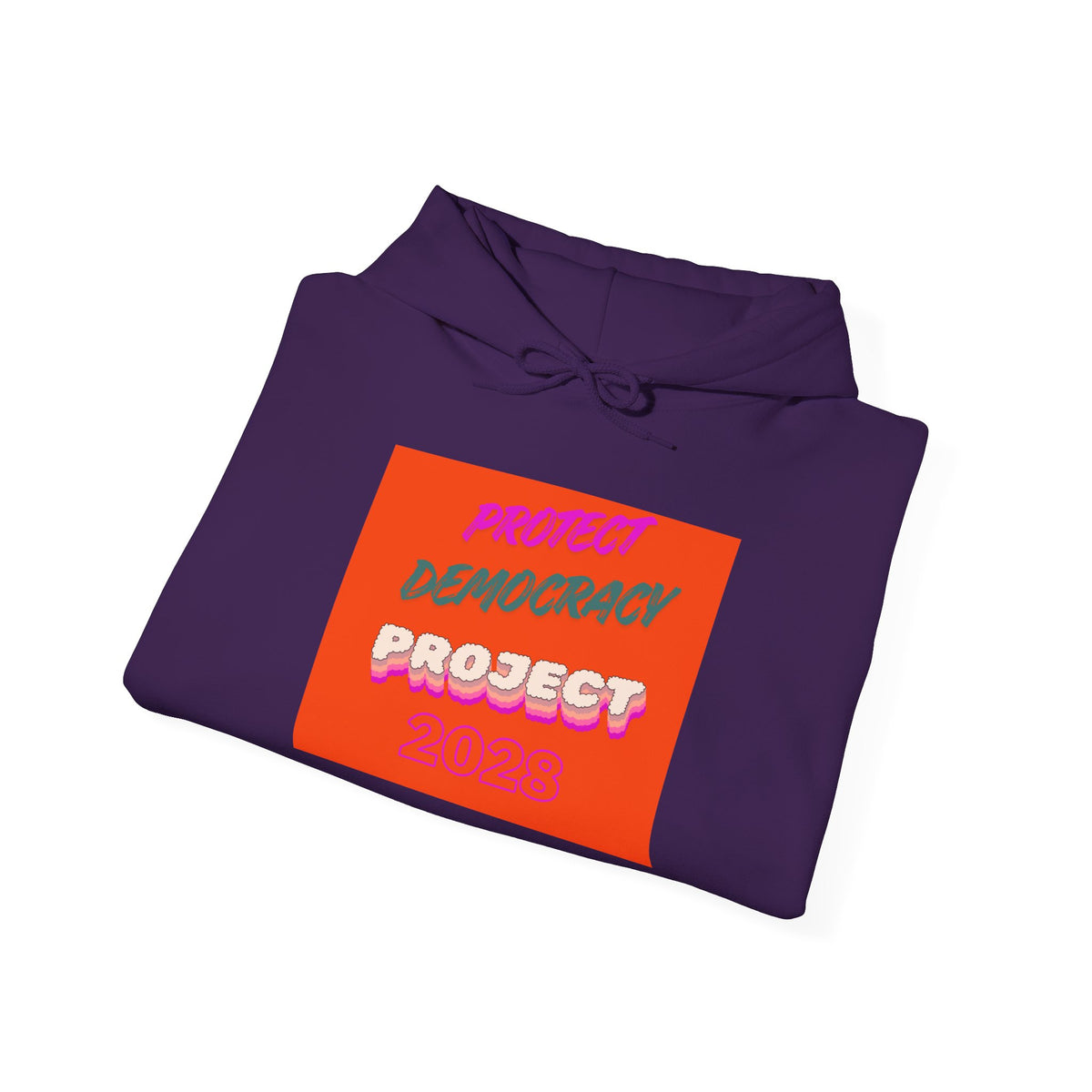 Democracy Project Hoodie | Bold Retro Text, Pink & Orange Square Design