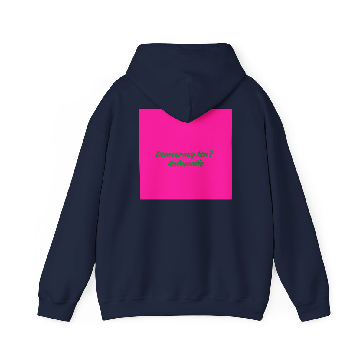 Democracy Project Hoodie | Bold Retro Text, Pink & Orange Square Design