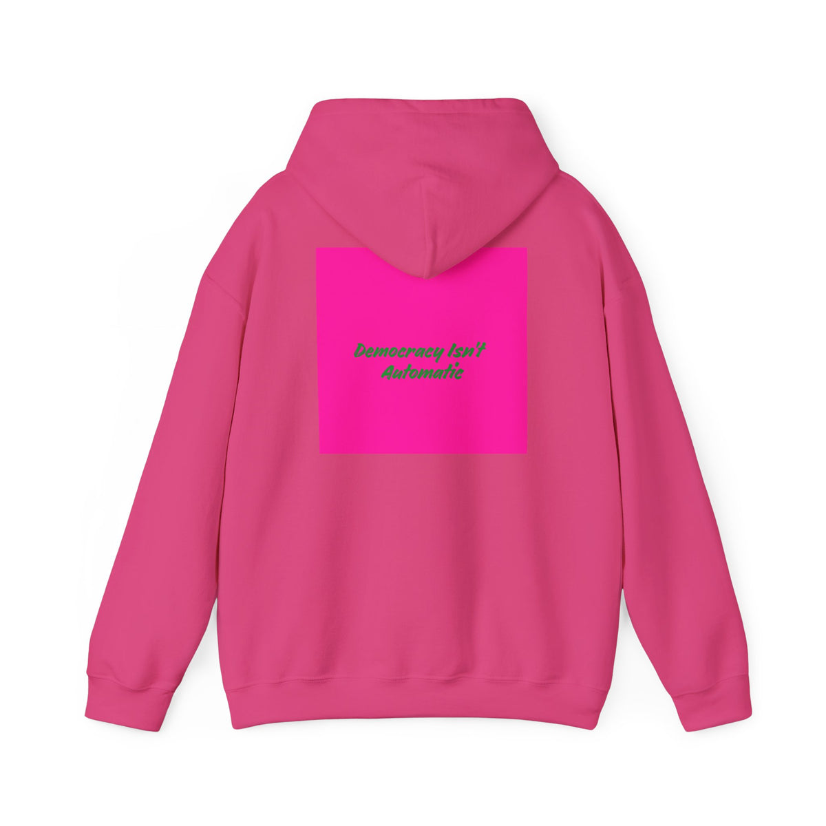 Democracy Project Hoodie | Bold Retro Text, Pink & Orange Square Design