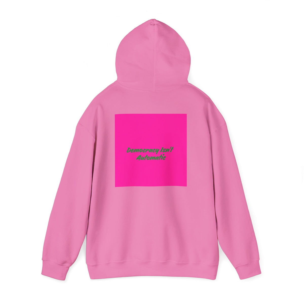 Democracy Project Hoodie | Bold Retro Text, Pink & Orange Square Design