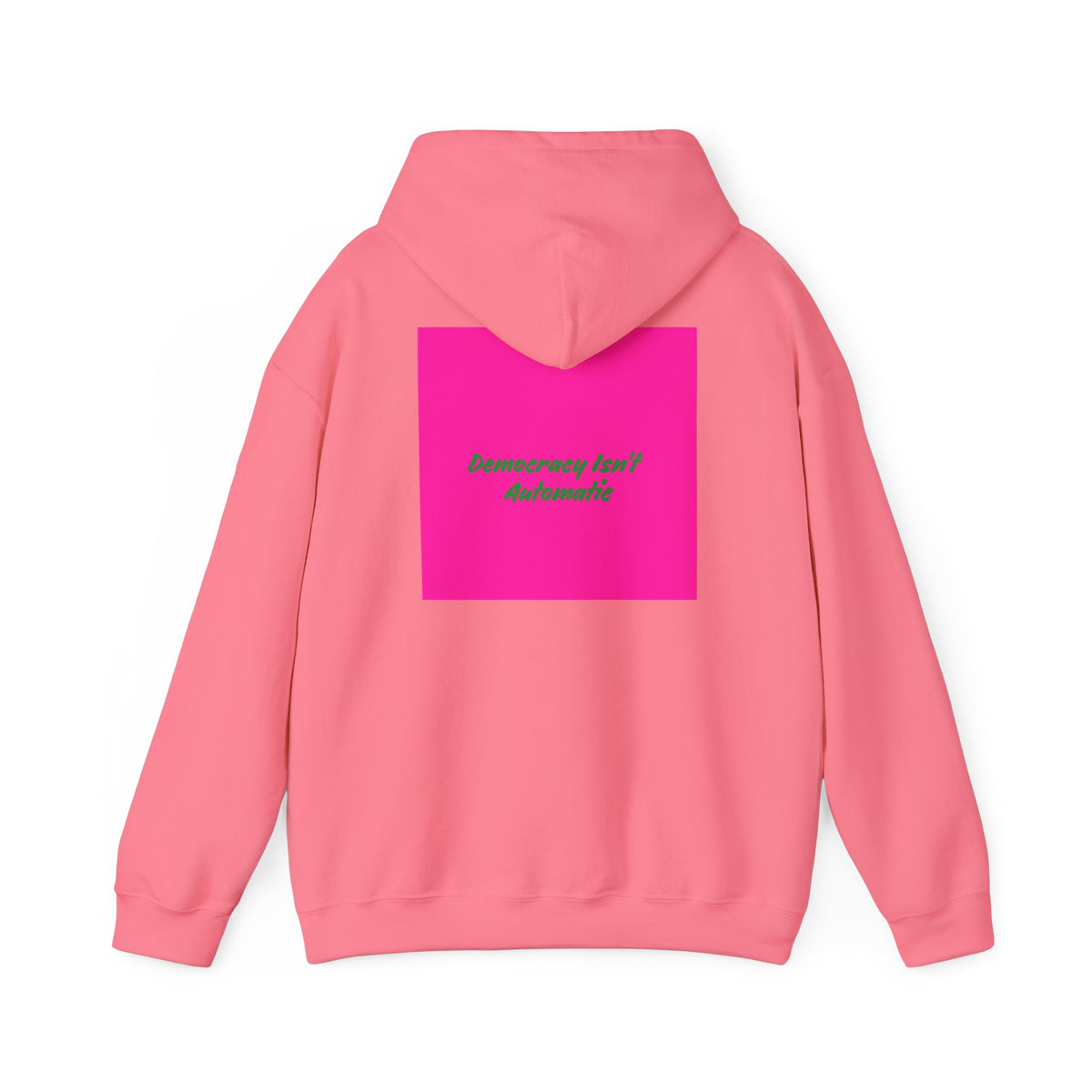 Democracy Project Hoodie | Bold Retro Text, Pink & Orange Square Design