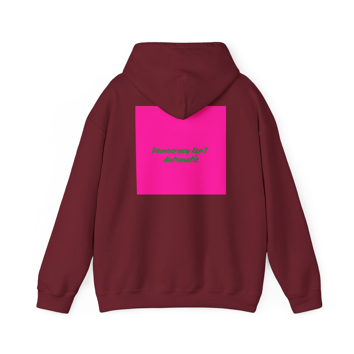 Democracy Project Hoodie | Bold Retro Text, Pink & Orange Square Design