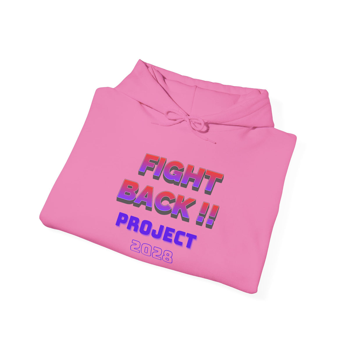 Project 2028 hoodie | Fight Back II text graphic, retro purple pink print
