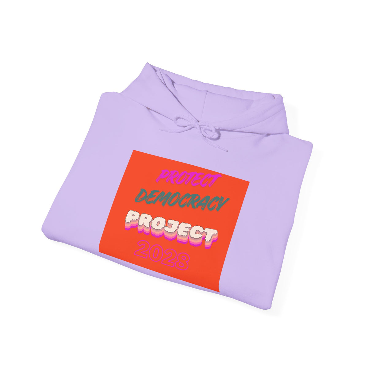 Democracy Project Hoodie | Bold Retro Text, Pink & Orange Square Design
