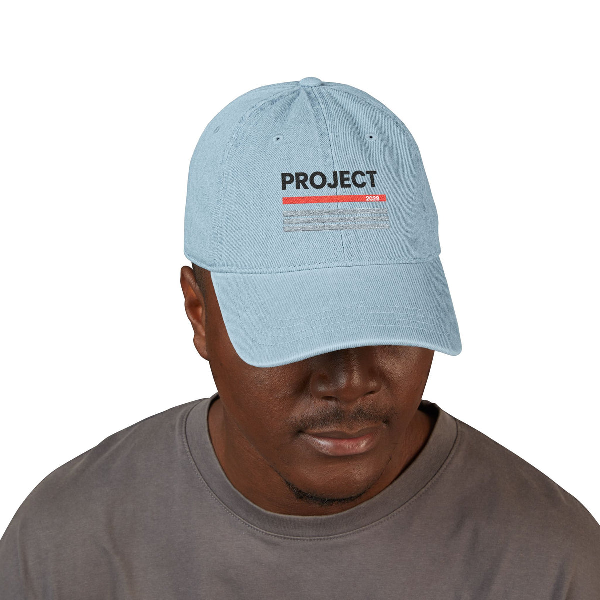 Project 2028 Embroidered Denim Hat – Light Blue Casual Cap - Make a Statement Without Saying a Word!