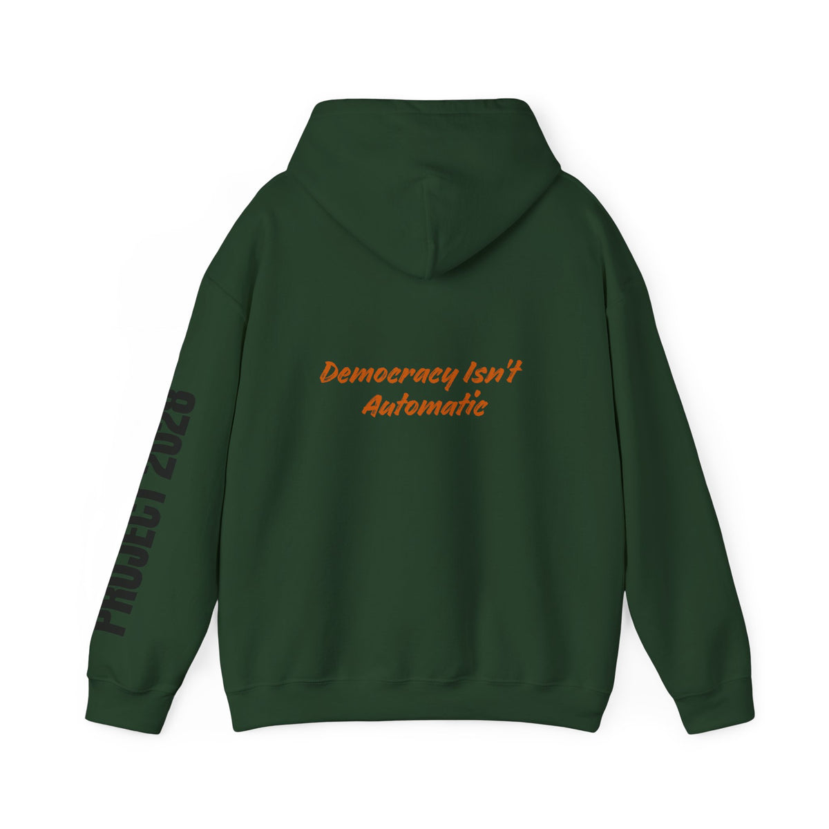 Copy of Product 2028 graphic Hoodie | Democracy Isn't Automatic slogan back