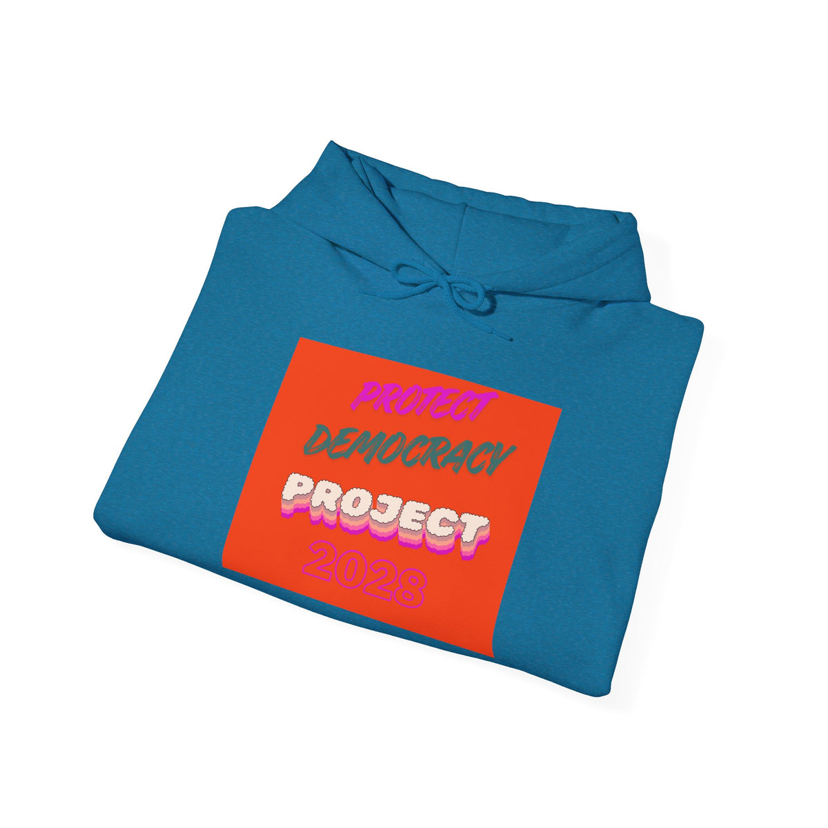 Democracy Project Hoodie | Bold Retro Text, Pink & Orange Square Design