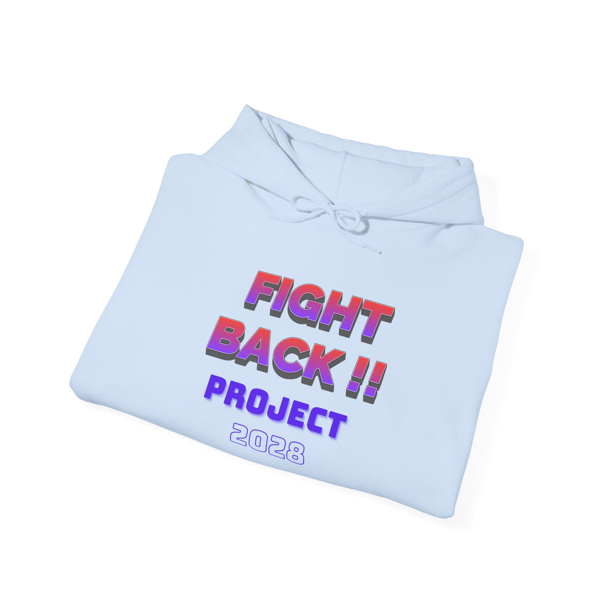 Project 2028 hoodie | Fight Back II text graphic, retro purple pink print