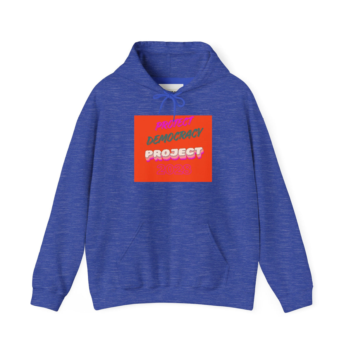 Democracy Project Hoodie | Bold Retro Text, Pink & Orange Square Design