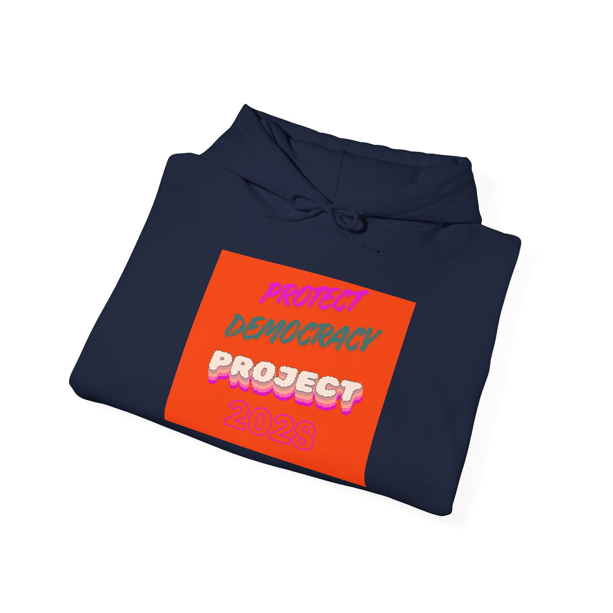 Democracy Project Hoodie | Bold Retro Text, Pink & Orange Square Design