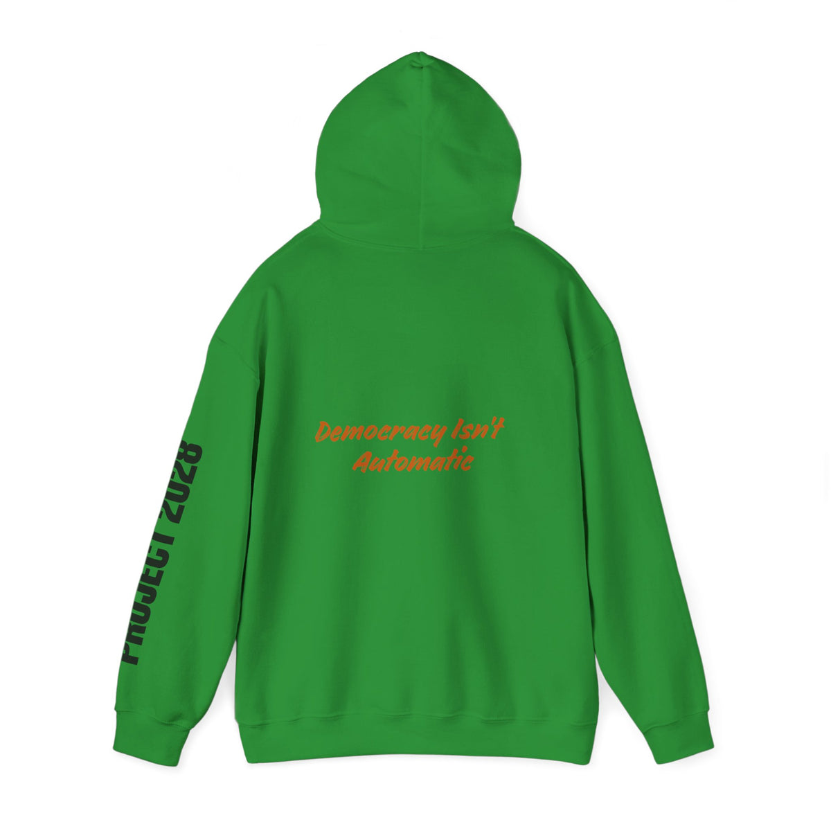 Copy of Product 2028 graphic Hoodie | Democracy Isn't Automatic slogan back