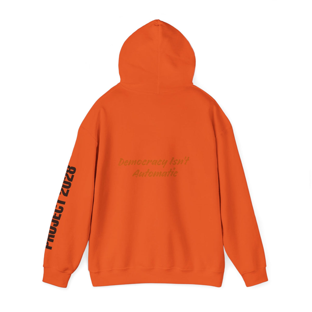 Copy of Product 2028 graphic Hoodie | Democracy Isn't Automatic slogan back