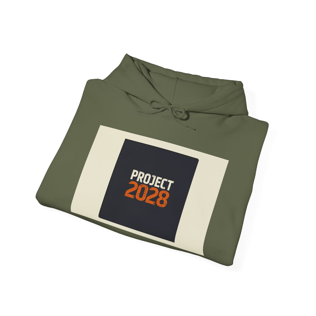 Project 218 Hoodie | Retro Block Logo, Beige Panel Front, Script Back