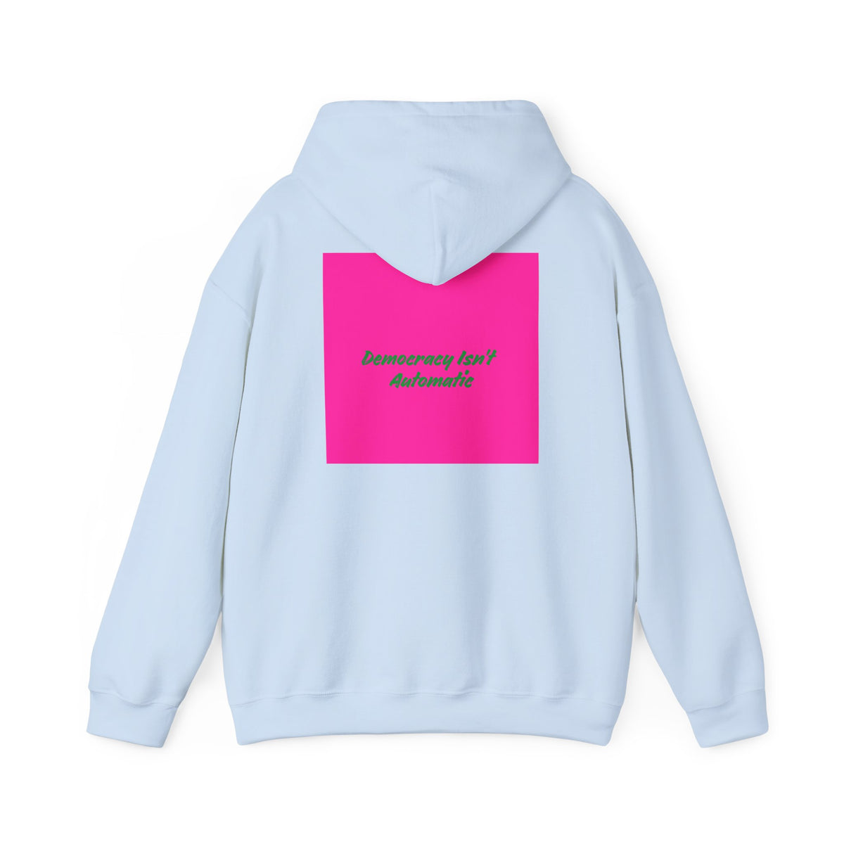 Democracy Project Hoodie | Bold Retro Text, Pink & Orange Square Design