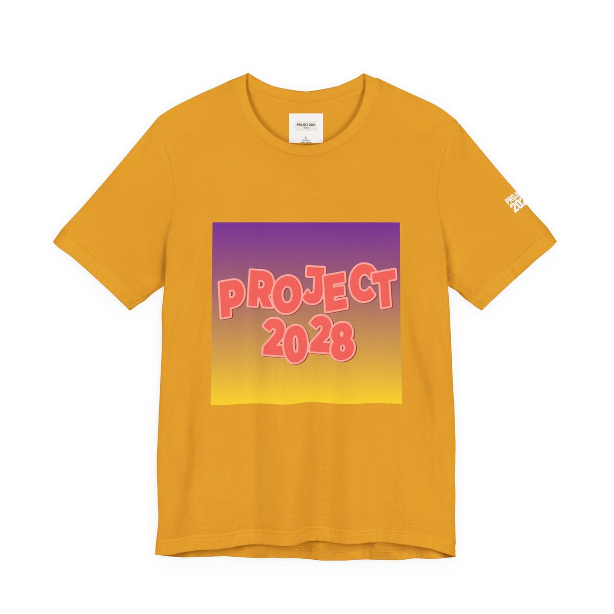 T-Shirt — Project 2028 Gradient Graphic (Back: "Democracy Isn’t Automatic") - Make a Statement Without Saying a Word!