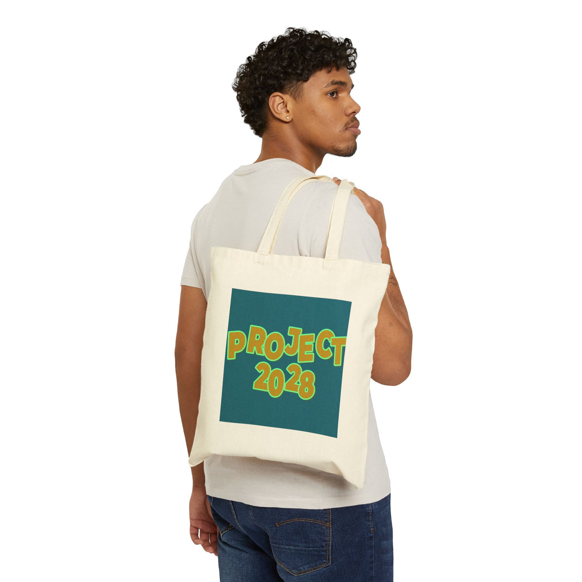 Project 2028 Cotton Canvas Tote Bag — Retro Graphic Reusable Market Tote