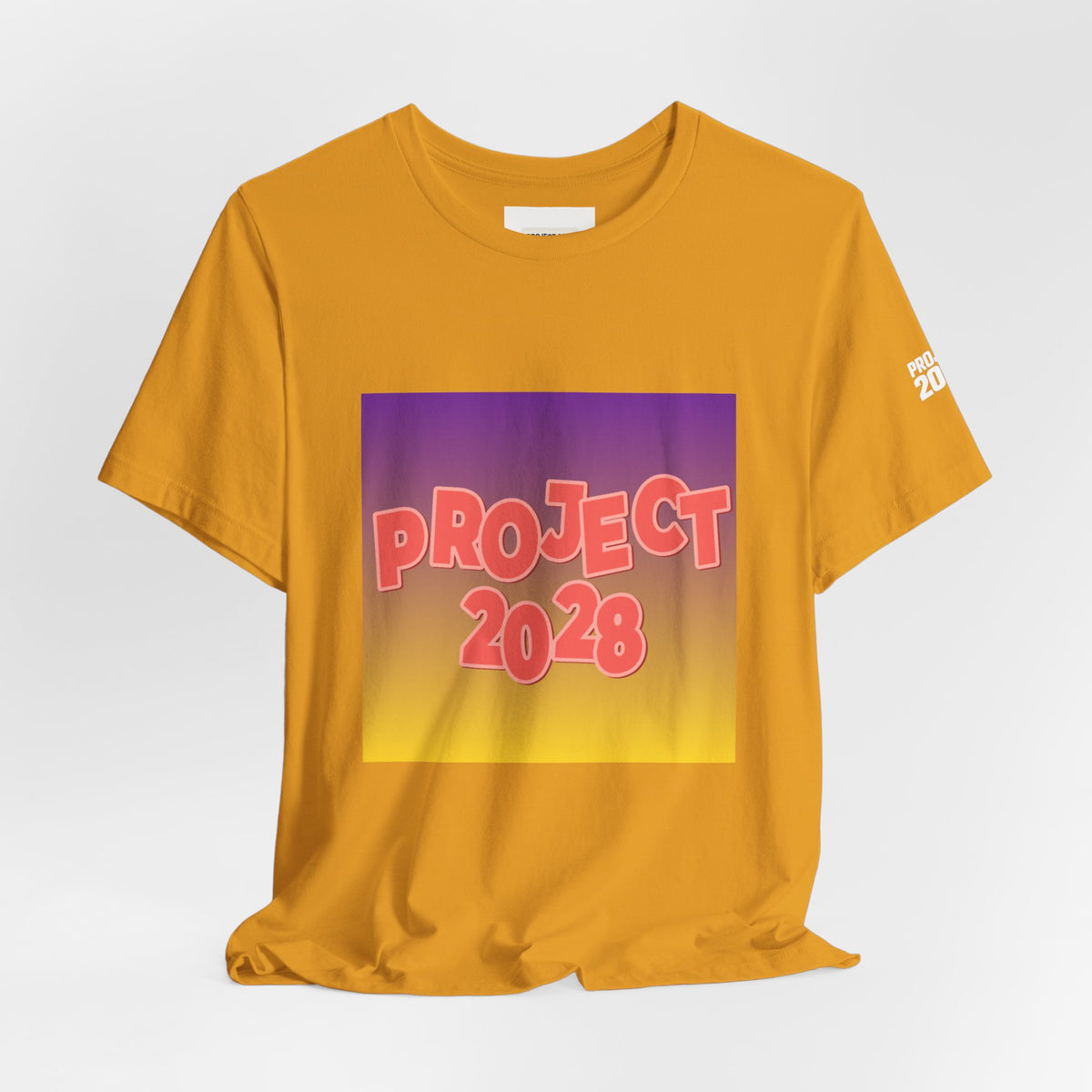T-Shirt — Project 2028 Gradient Graphic (Back: "Democracy Isn’t Automatic") - Make a Statement Without Saying a Word!