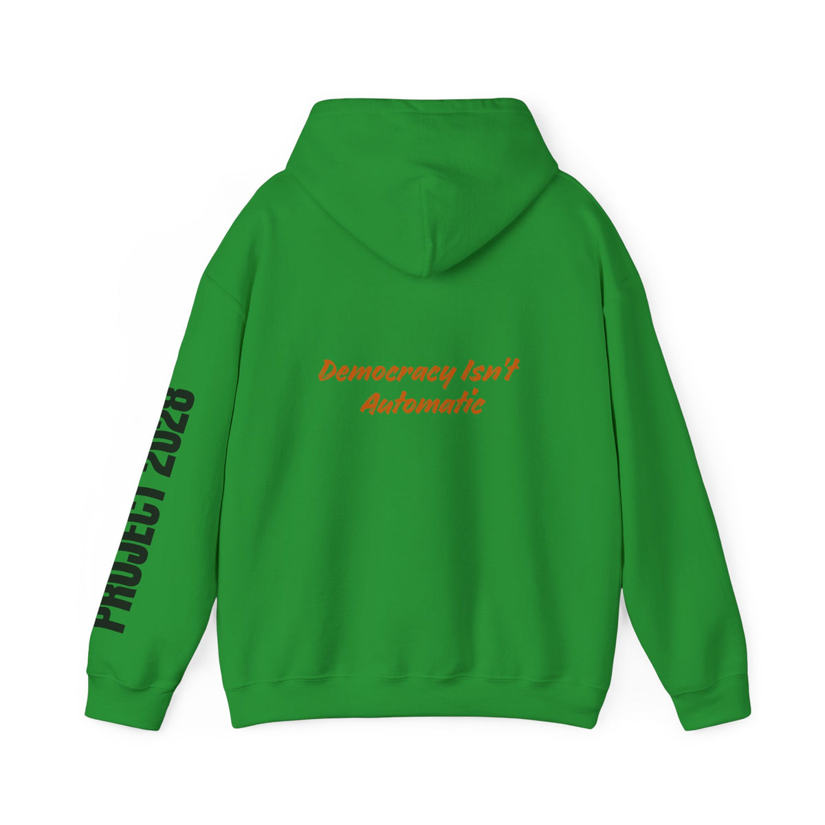 Copy of Product 2028 graphic Hoodie | Democracy Isn't Automatic slogan back