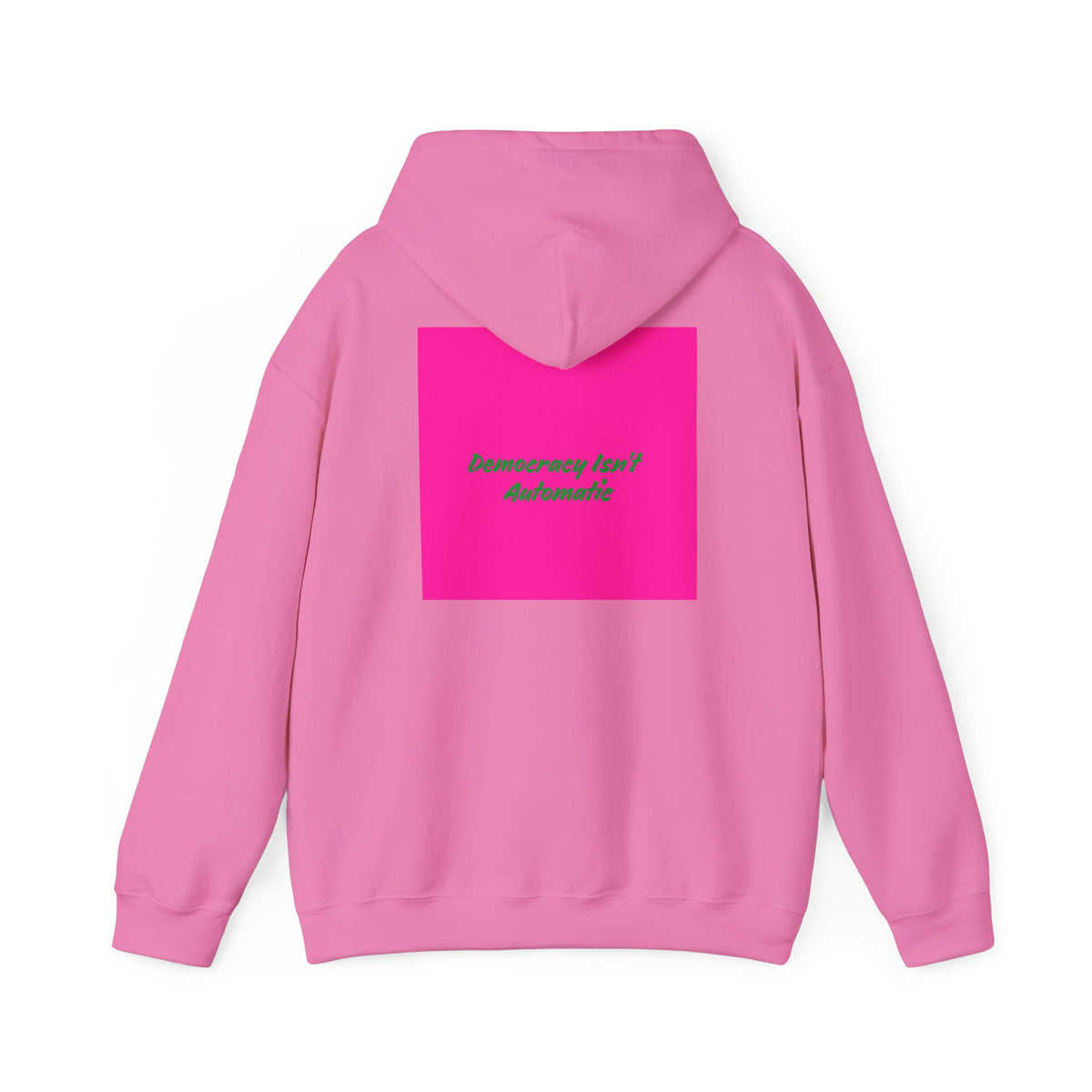 Democracy Project Hoodie | Bold Retro Text, Pink & Orange Square Design