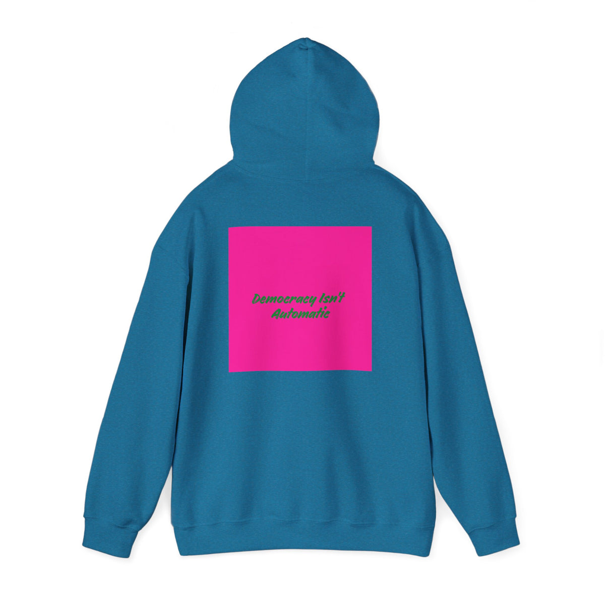 Democracy Project Hoodie | Bold Retro Text, Pink & Orange Square Design