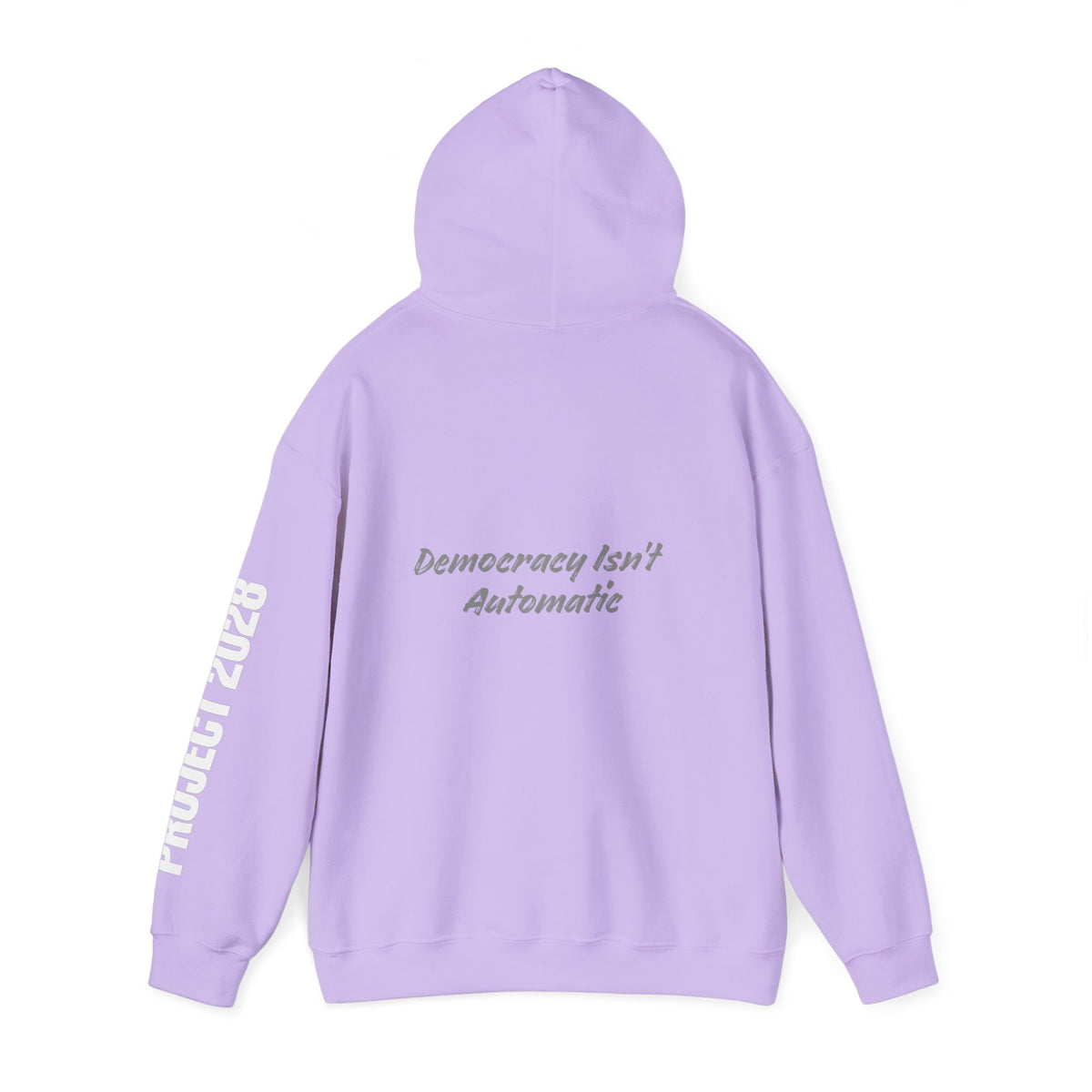 Project 2028 hoodie | Democracy Isn't Automatic back print
