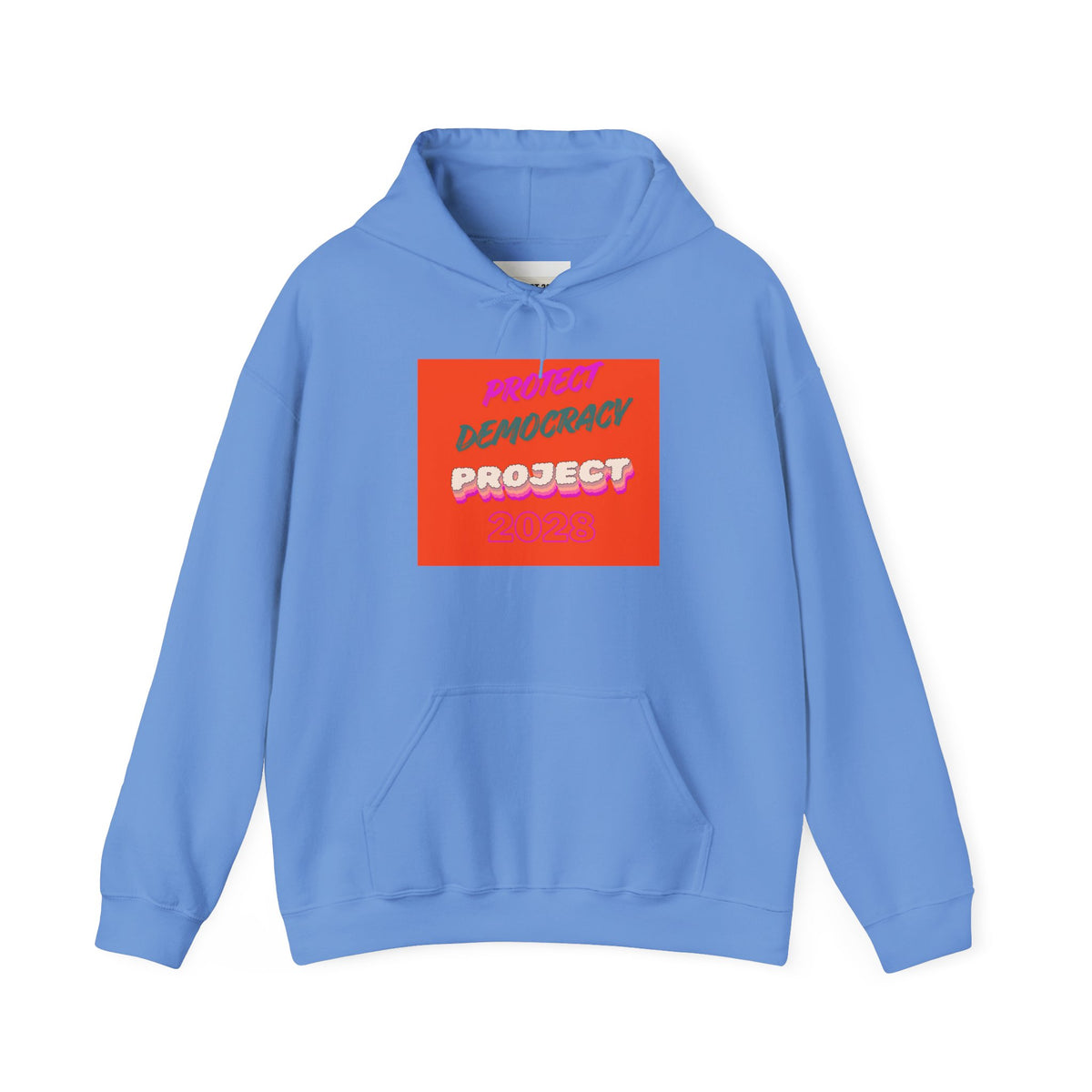 Democracy Project Hoodie | Bold Retro Text, Pink & Orange Square Design