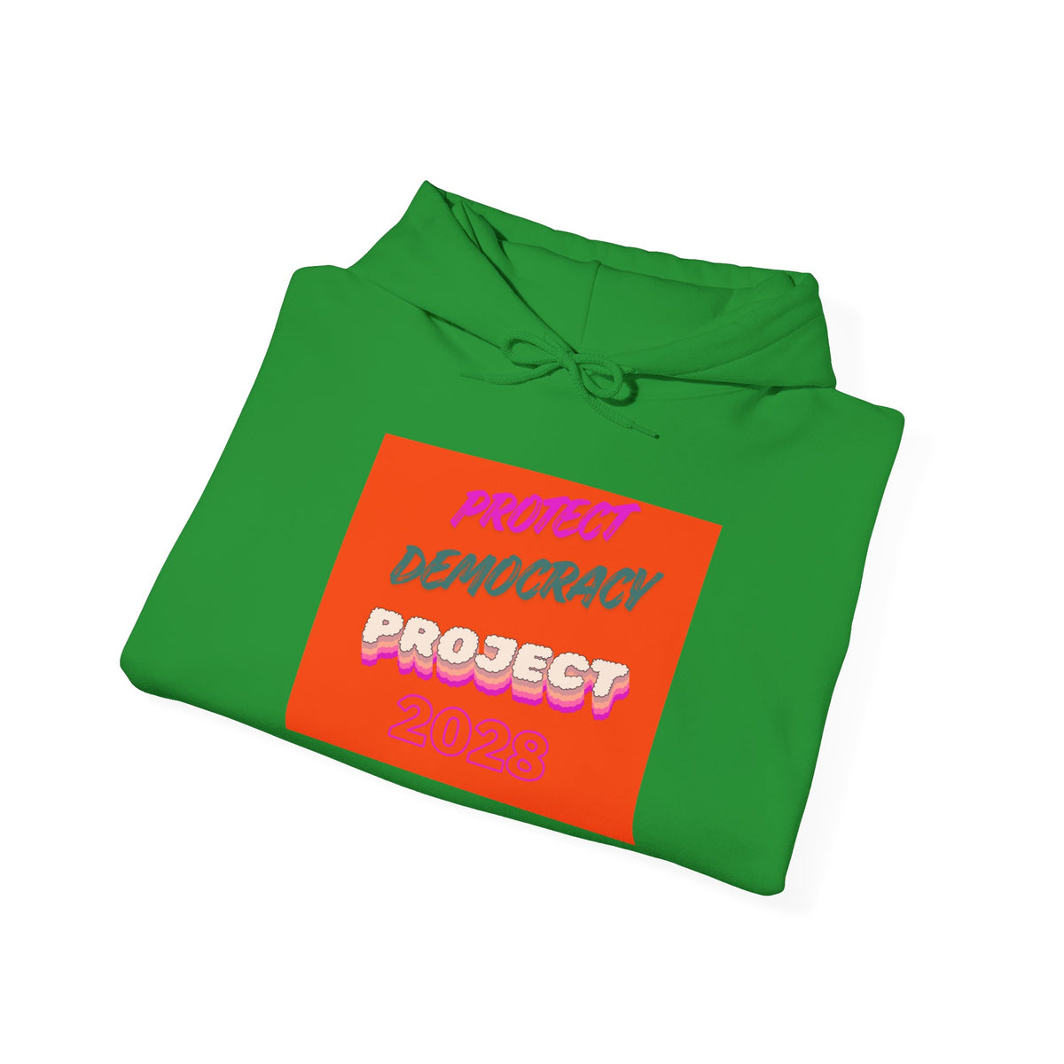 Democracy Project Hoodie | Bold Retro Text, Pink & Orange Square Design