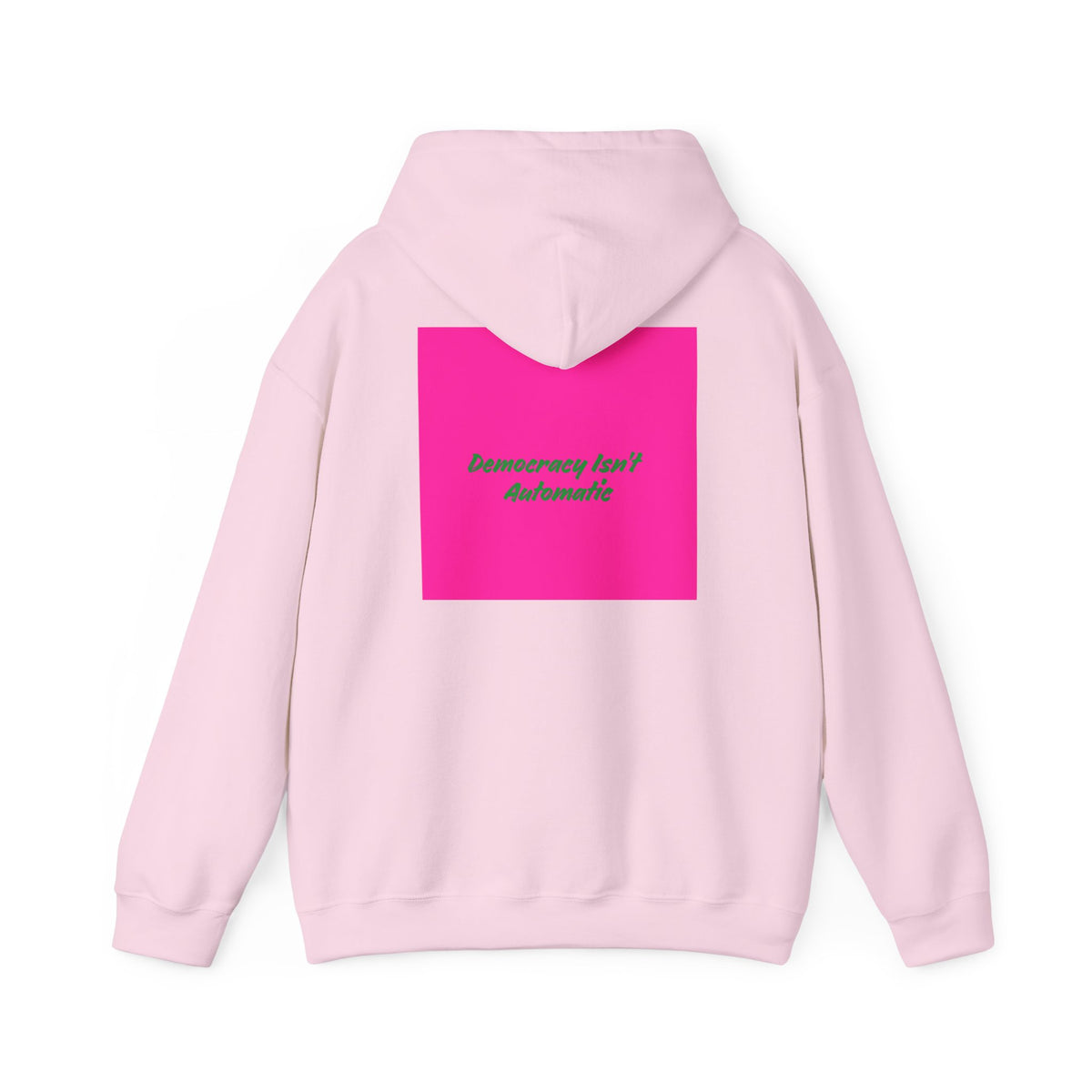 Democracy Project Hoodie | Bold Retro Text, Pink & Orange Square Design