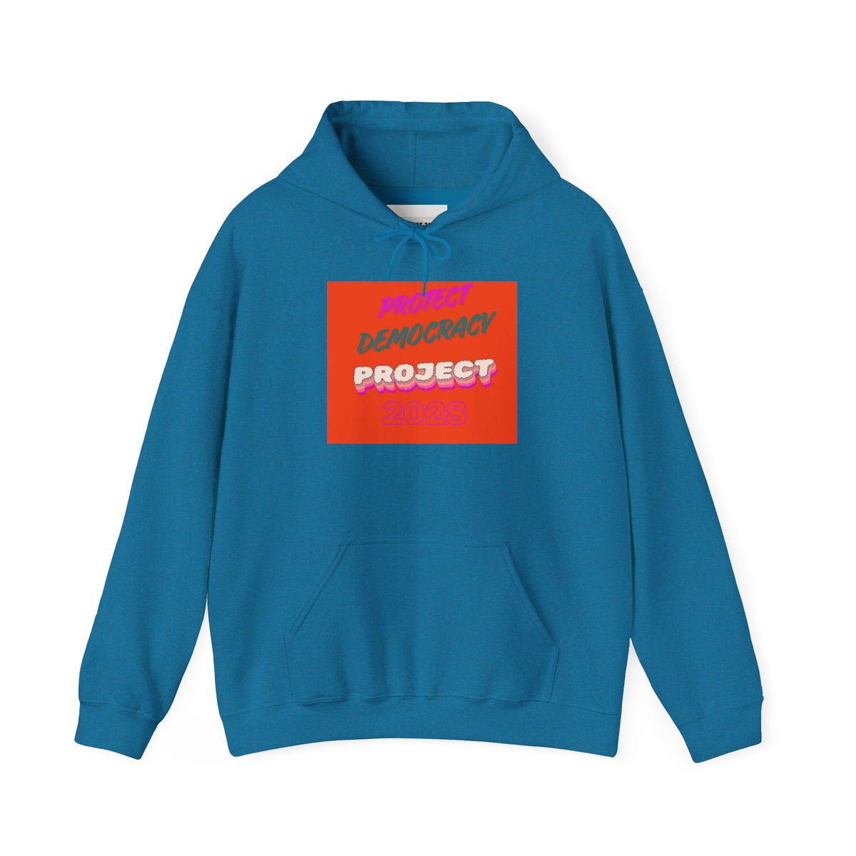 Democracy Project Hoodie | Bold Retro Text, Pink & Orange Square Design