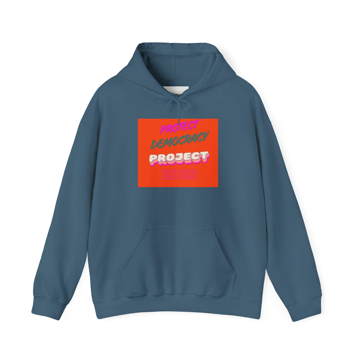 Democracy Project Hoodie | Bold Retro Text, Pink & Orange Square Design