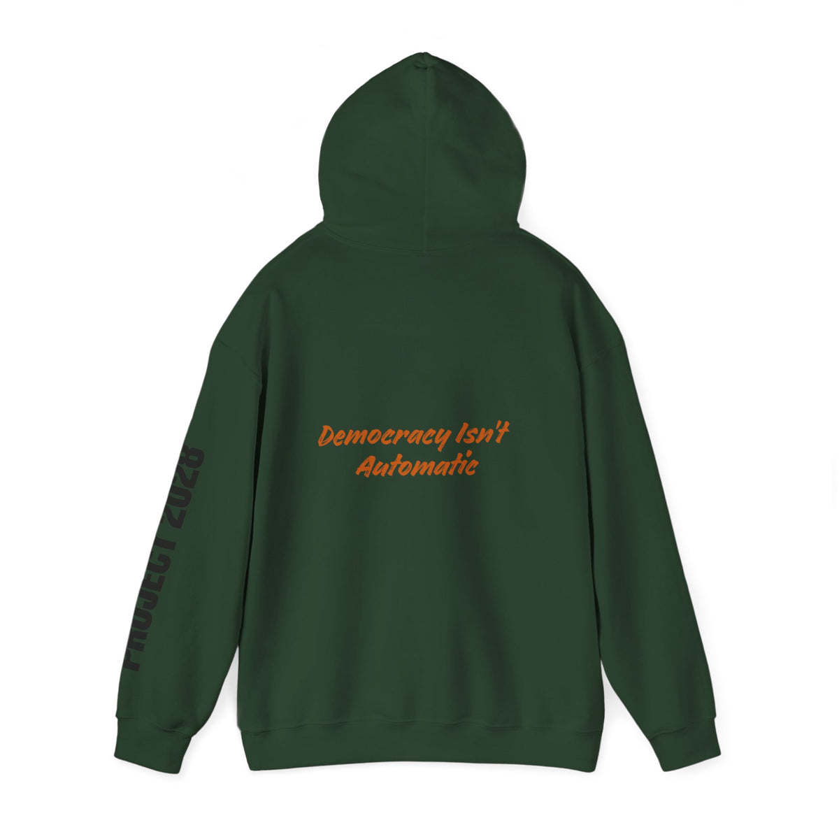 Copy of Product 2028 graphic Hoodie | Democracy Isn't Automatic slogan back