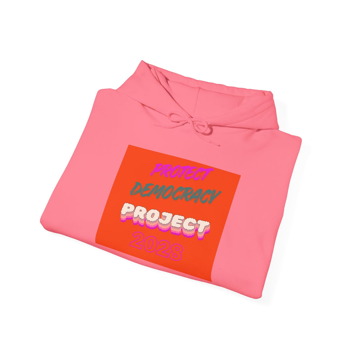 Democracy Project Hoodie | Bold Retro Text, Pink & Orange Square Design