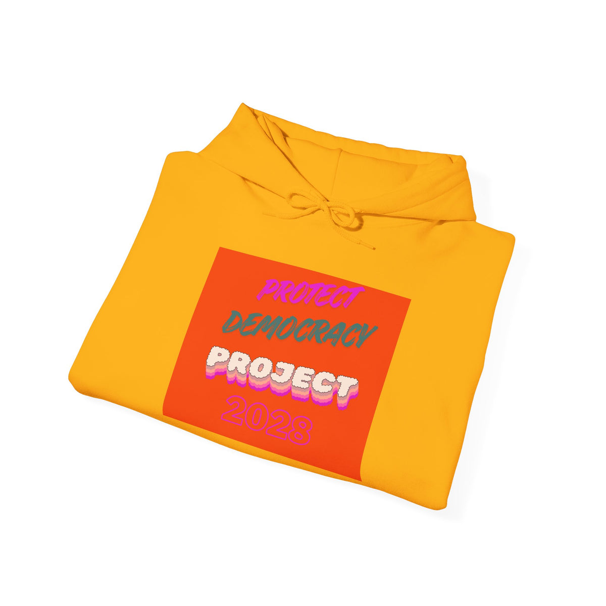 Democracy Project Hoodie | Bold Retro Text, Pink & Orange Square Design