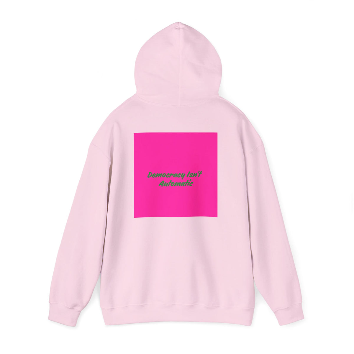 Democracy Project Hoodie | Bold Retro Text, Pink & Orange Square Design