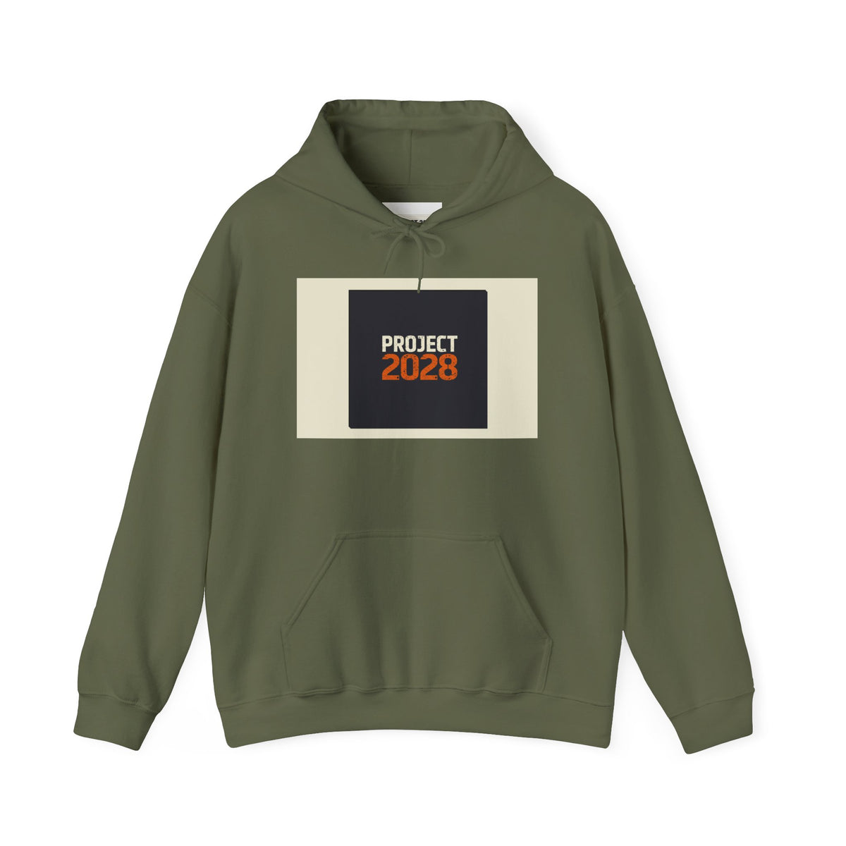 Project 218 Hoodie | Retro Block Logo, Beige Panel Front, Script Back