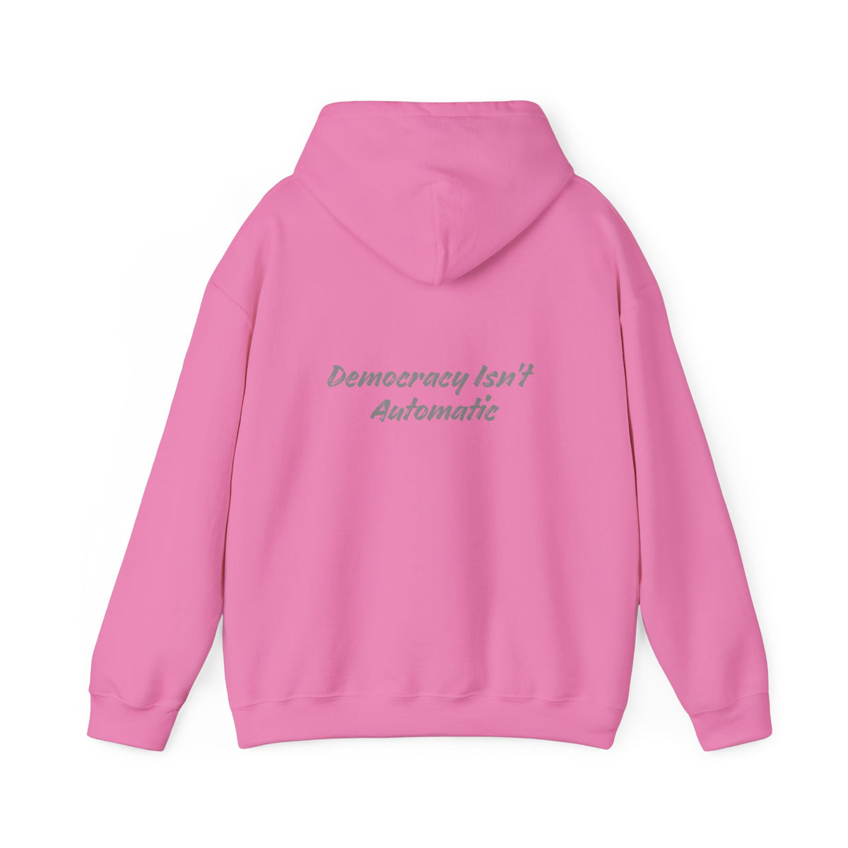Project 2028 hoodie | Democracy Isn't Automatic back print