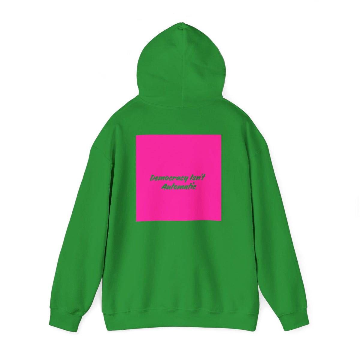 Democracy Project Hoodie | Bold Retro Text, Pink & Orange Square Design