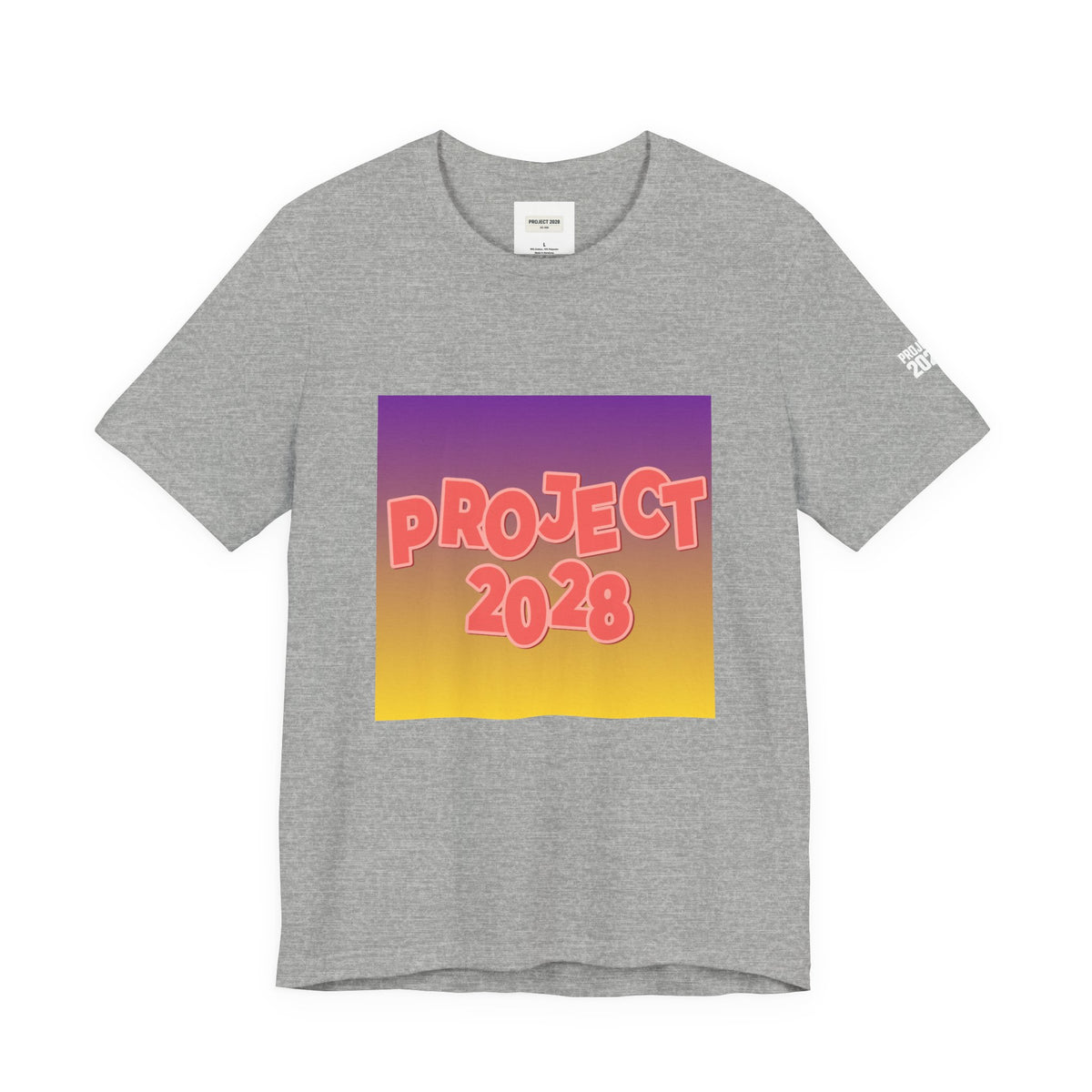 T-Shirt — Project 2028 Gradient Graphic (Back: "Democracy Isn’t Automatic") - Make a Statement Without Saying a Word!