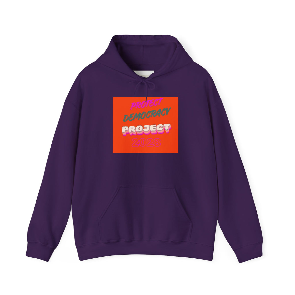 Democracy Project Hoodie | Bold Retro Text, Pink & Orange Square Design