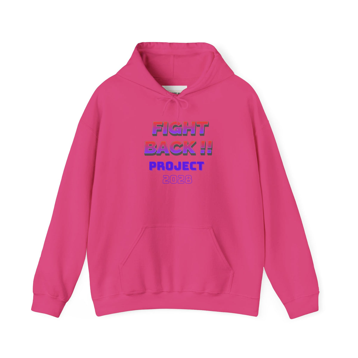 Project 2028 hoodie | Fight Back II text graphic, retro purple pink print