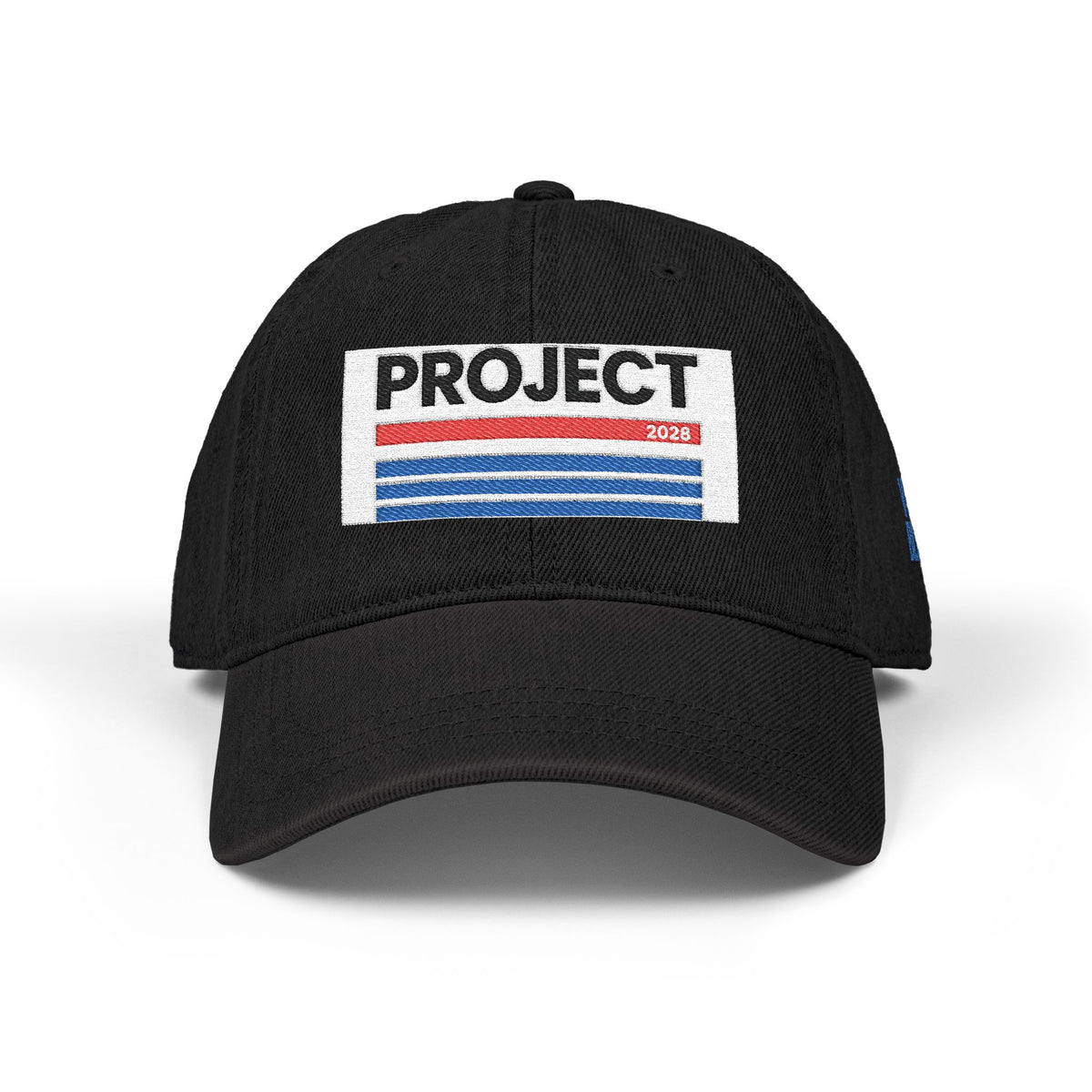 Embroidered 'PROJECT' Denim Hat – Retro Stripes Baseball Cap