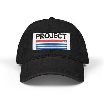 Embroidered 'PROJECT' Denim Hat – Retro Stripes Baseball Cap