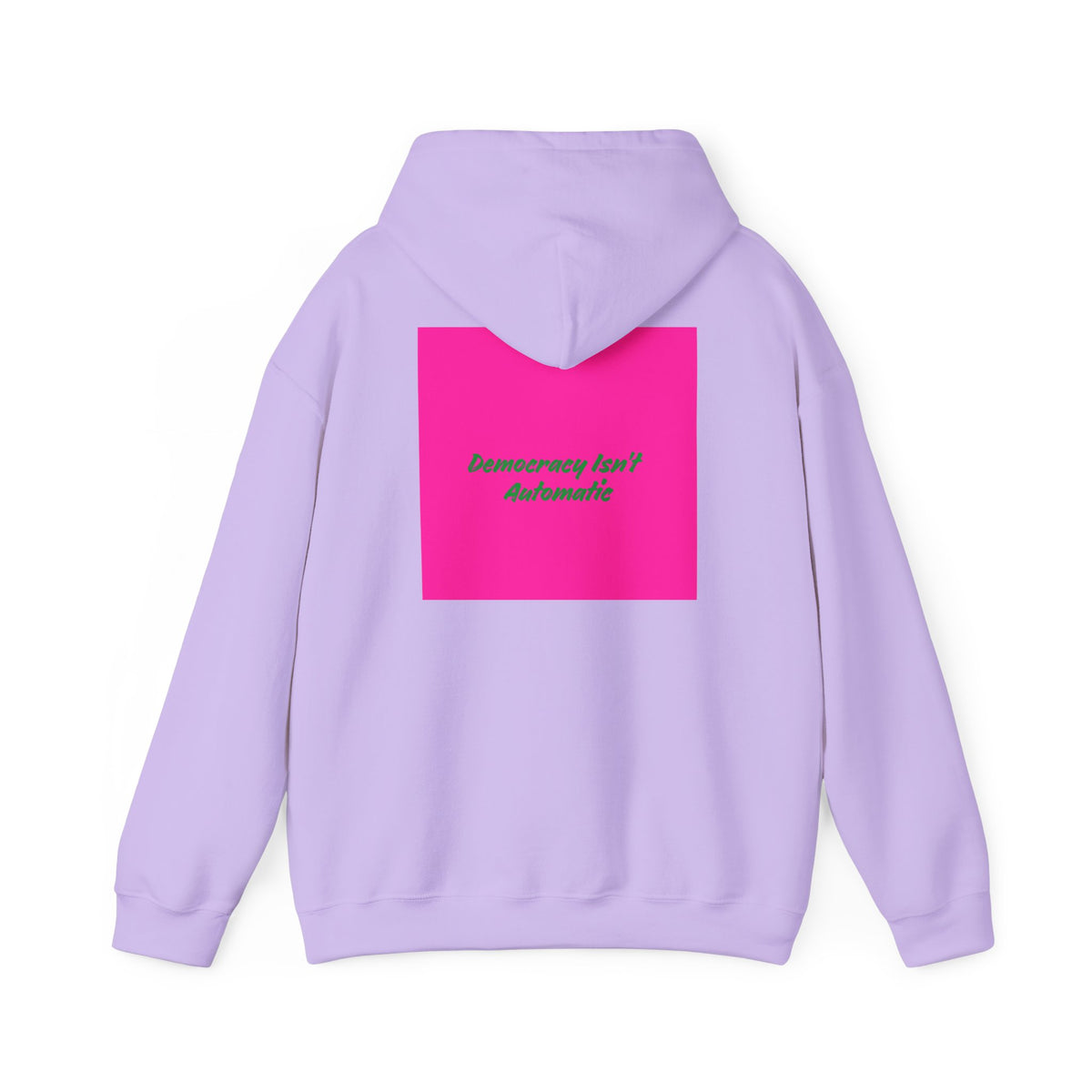 Democracy Project Hoodie | Bold Retro Text, Pink & Orange Square Design
