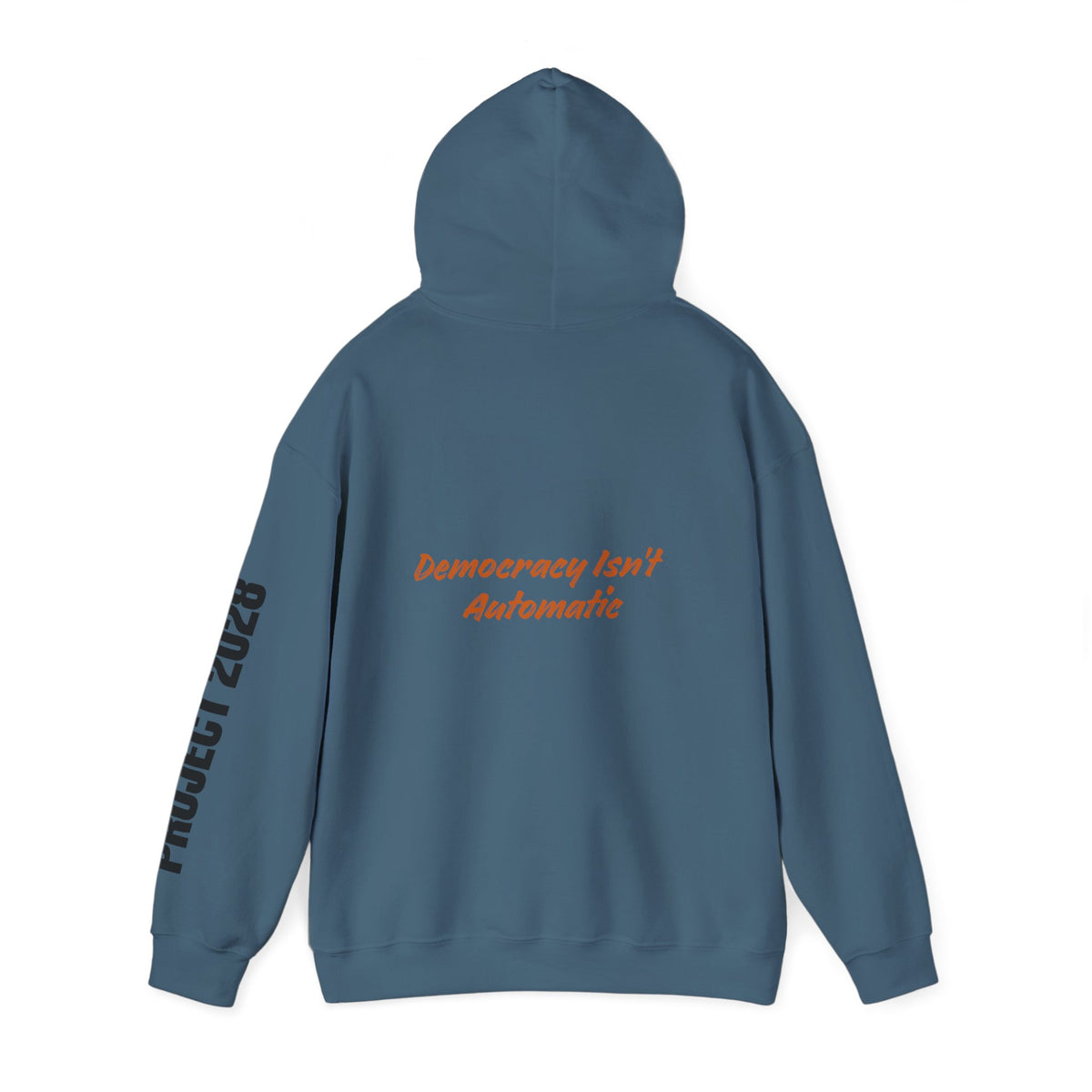 Copy of Product 2028 graphic Hoodie | Democracy Isn't Automatic slogan back