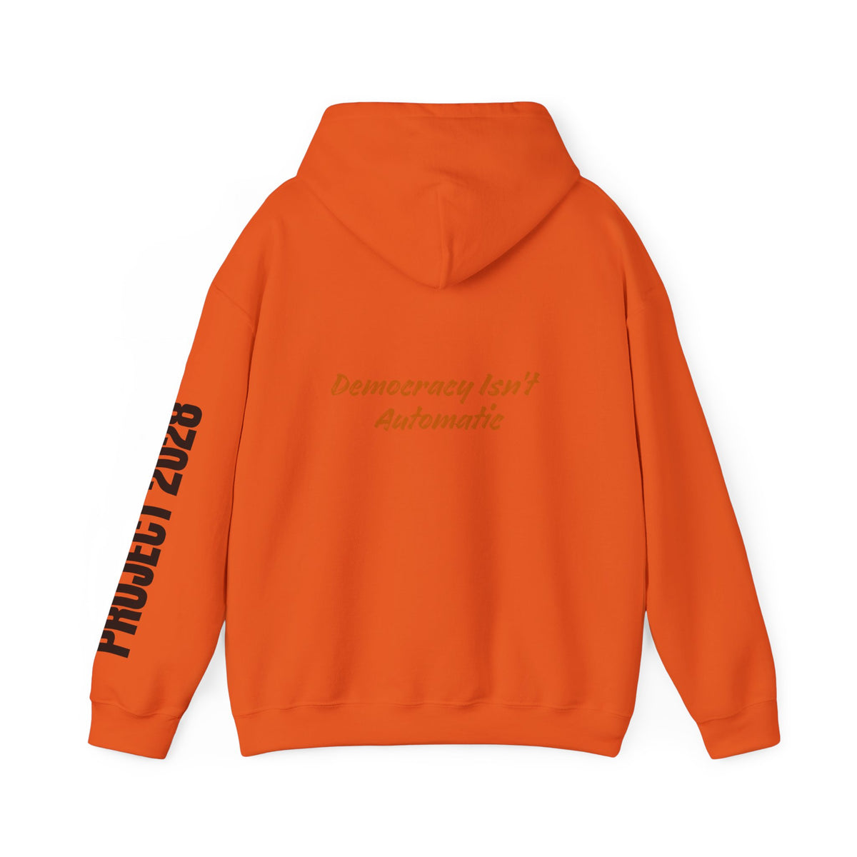 Copy of Product 2028 graphic Hoodie | Democracy Isn't Automatic slogan back