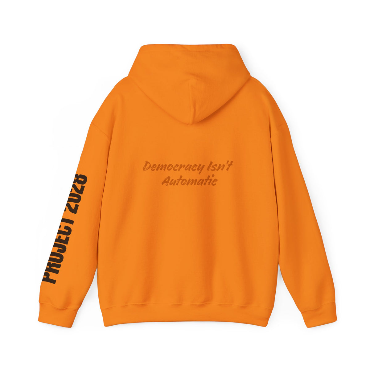 Copy of Product 2028 graphic Hoodie | Democracy Isn't Automatic slogan back