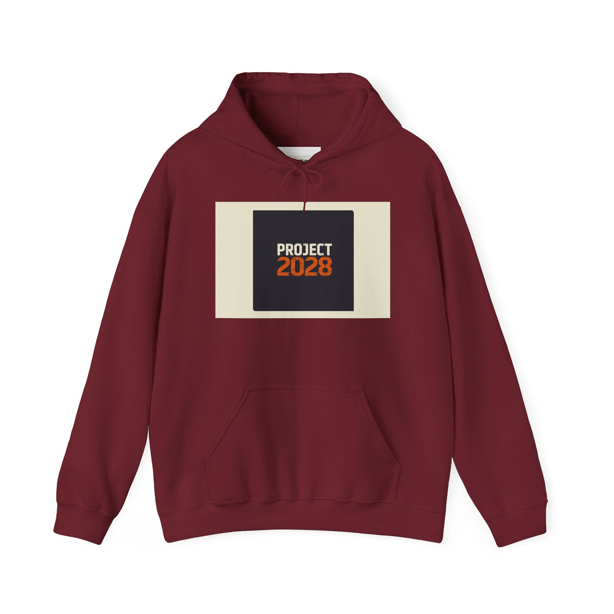 Project 218 Hoodie | Retro Block Logo, Beige Panel Front, Script Back