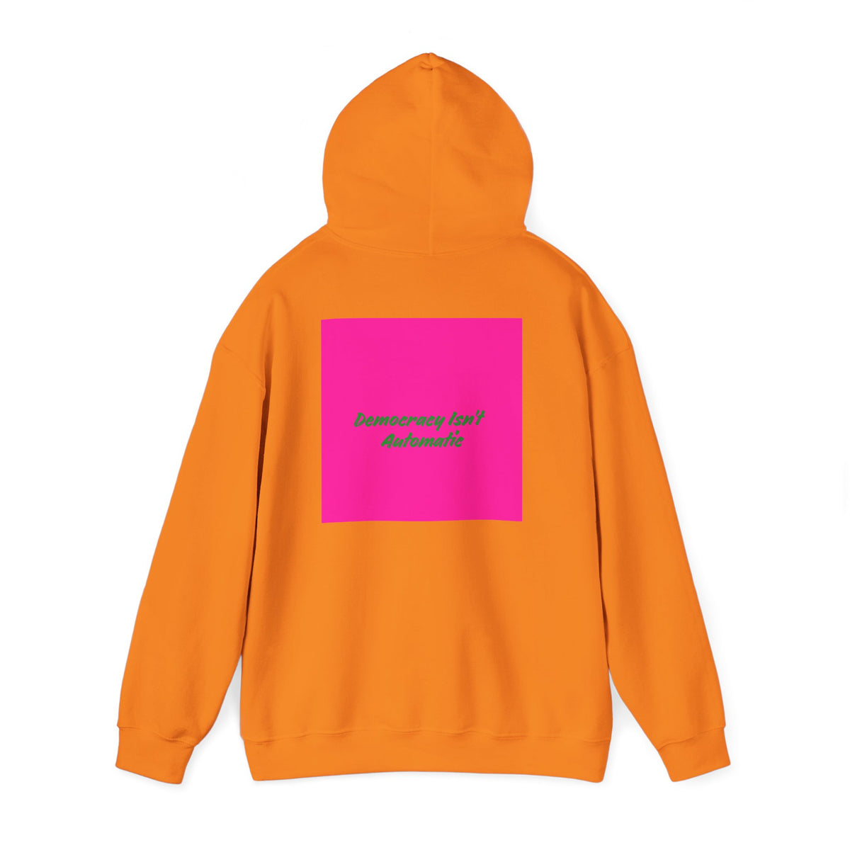 Democracy Project Hoodie | Bold Retro Text, Pink & Orange Square Design