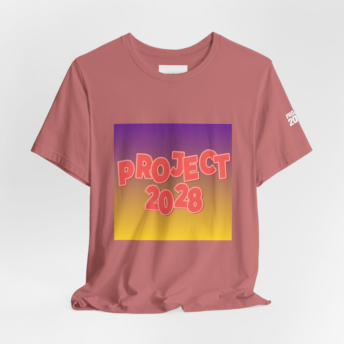 T-Shirt — Project 2028 Gradient Graphic (Back: "Democracy Isn’t Automatic") - Make a Statement Without Saying a Word!